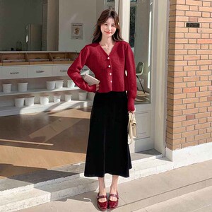 毛衣+丝绒半裙三色女2D115-C507-P125-K175图片