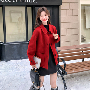 双色双面羊毛大衣短外套女2D115-C831-P265-K388图片