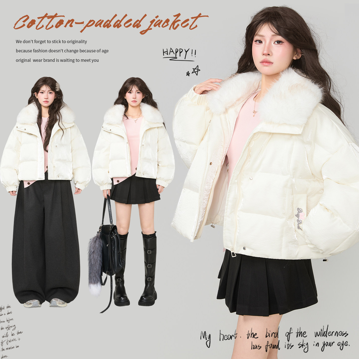 KEIKO流光缎面短款棉服棉袄
