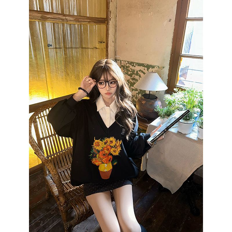 凯莉欧假两件文艺polo领卫衣外套