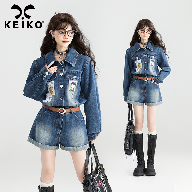 KEIKO 帅气工装风牛仔连衣短裤女25春夏新款通勤复古高腰连体裤