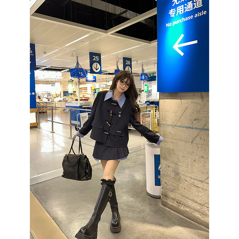 KEIKO设计感西装制服穿搭两件套装春季木制盘扣短款外套+短裤裤裙,女装/女士精品,短外套,淘宝优惠券,粉丝福利购,淘宝优惠卷