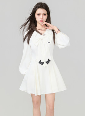 KEIKO 少女感悸动小白裙26春夏法式刺绣蝴蝶结V领白色连衣裙短裙