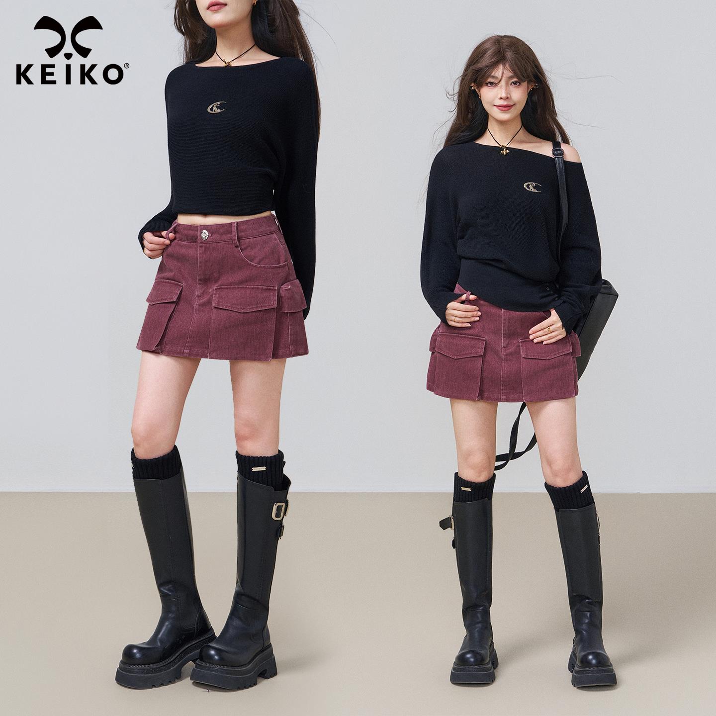 KEIKO 酒红色工装风牛仔半身裙2025新款小个子显瘦A字包臀短裙子