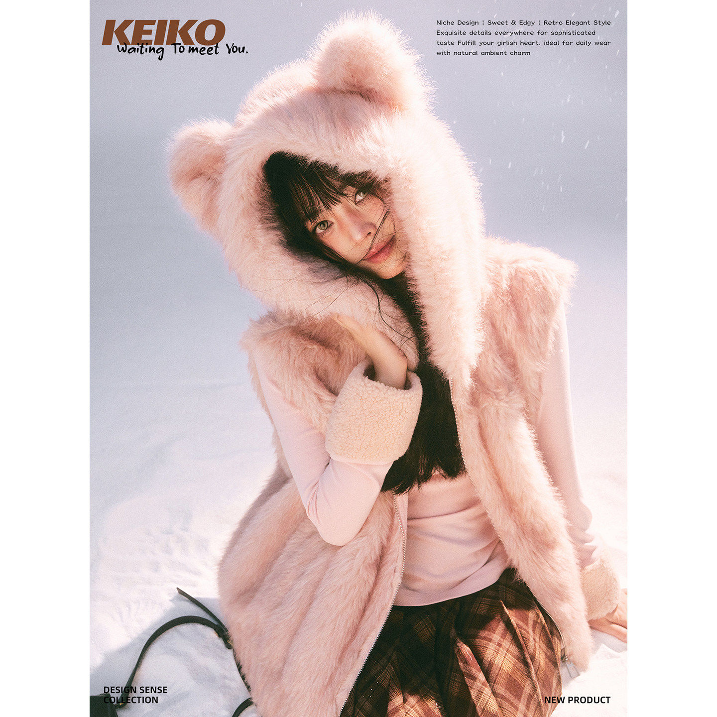 KEIKO连帽毛绒马甲女冬季保暖