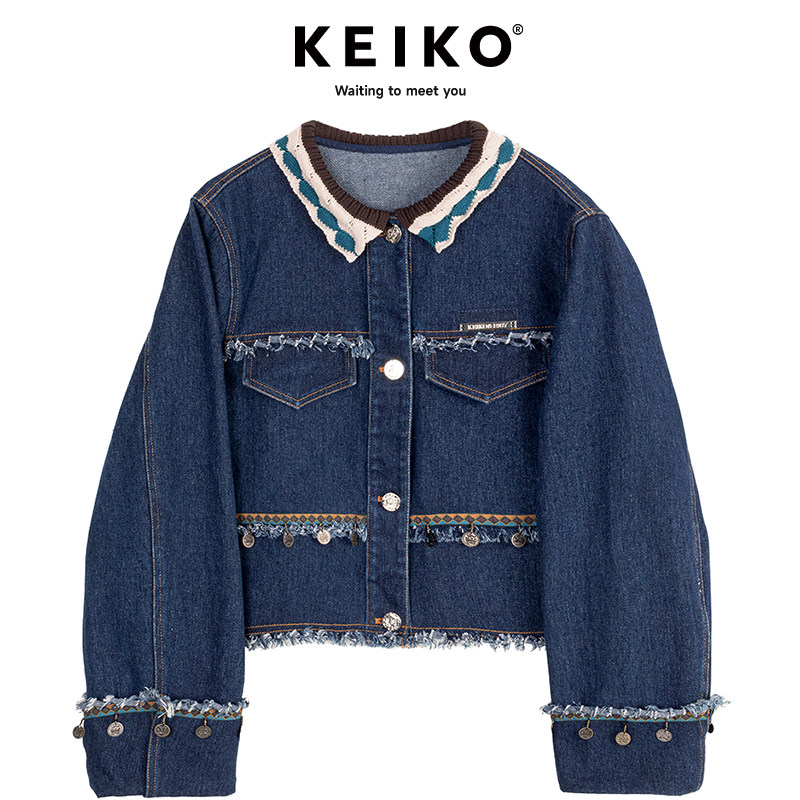 KEIKO 复古girl 少女感牛仔套装秋季异域风牛仔外套+A字裙两件套