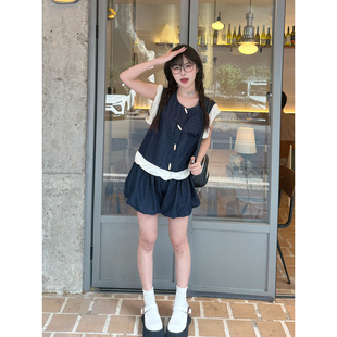 KEIKO元气轻活风穿搭牛仔套装夏季轻薄无袖上衣背心+半身裙两件套