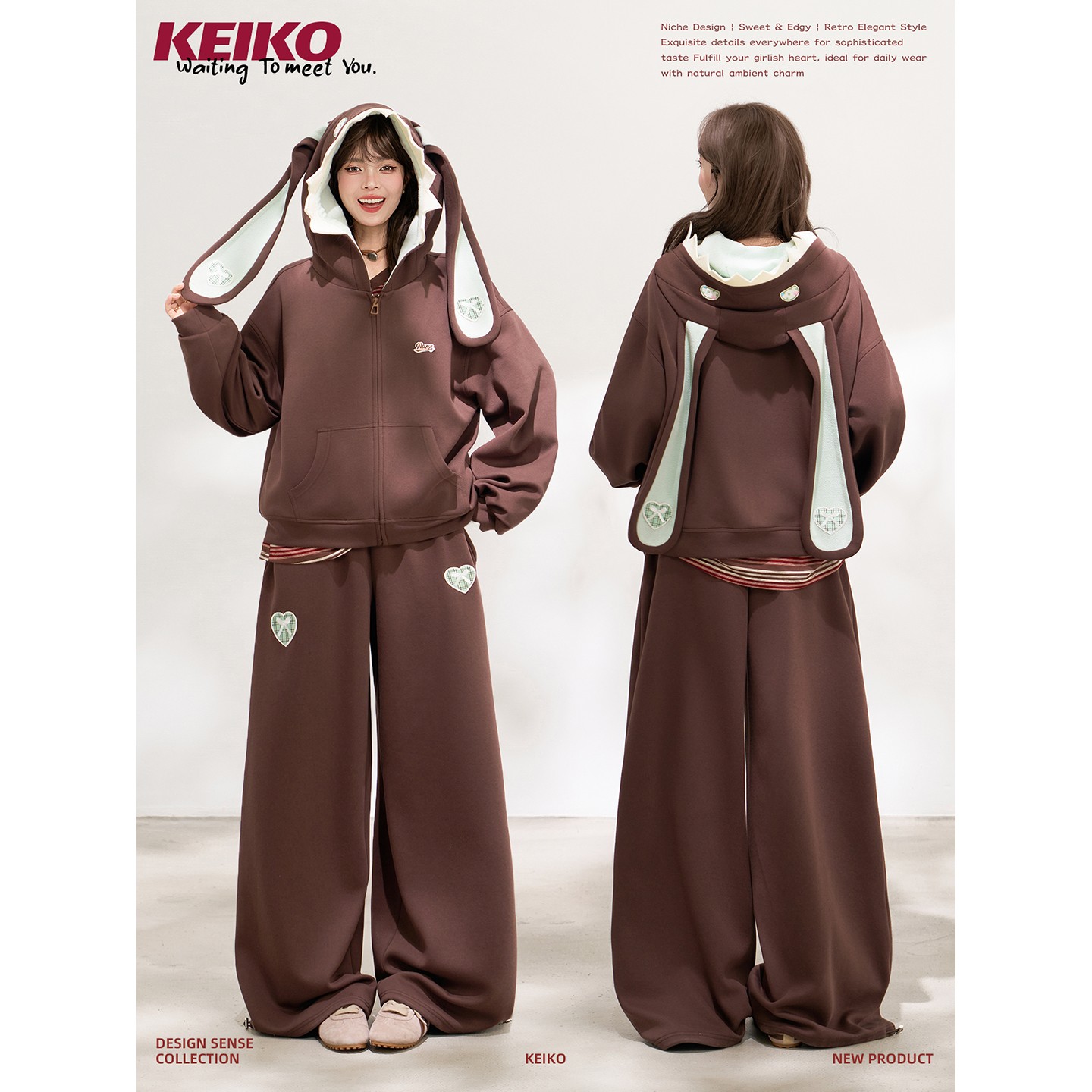KEIKO奇趣兔耳朵连帽卫衣