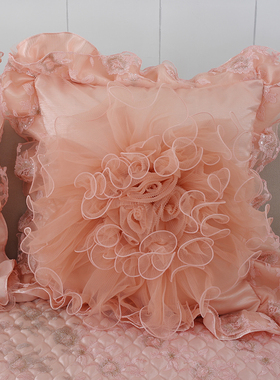 蕾丝方形抱枕套粉红色靠垫欧式家居沙发不含芯汽车柔软靠枕套热销