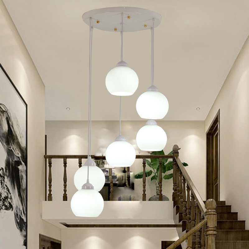 楼梯吊灯现代简约复式楼别墅公寓酒店旋转loft白色楼梯长吊灯