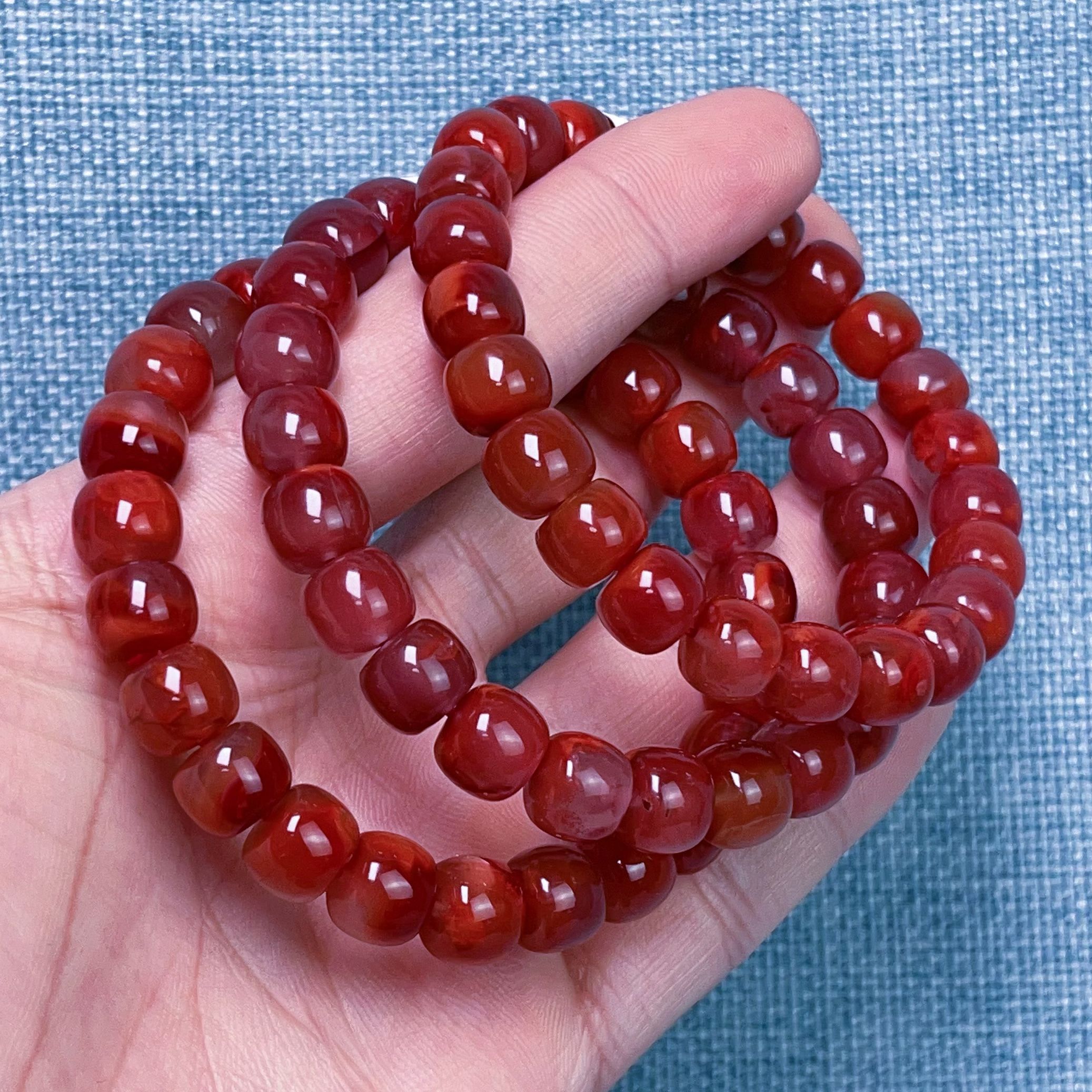 08C20凉山瓦西料南红玫锦红老型单圈手串多样性发其一