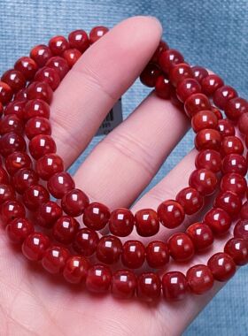 1305C15凉山瓦西料南红锦红牛血老型多圈手串项链