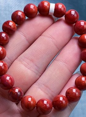 559C37凉山瓦西料南红牛血玫锦红单圈手串