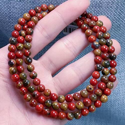 4404F104云南大山包南红高品质原矿三彩包浆多圈手串