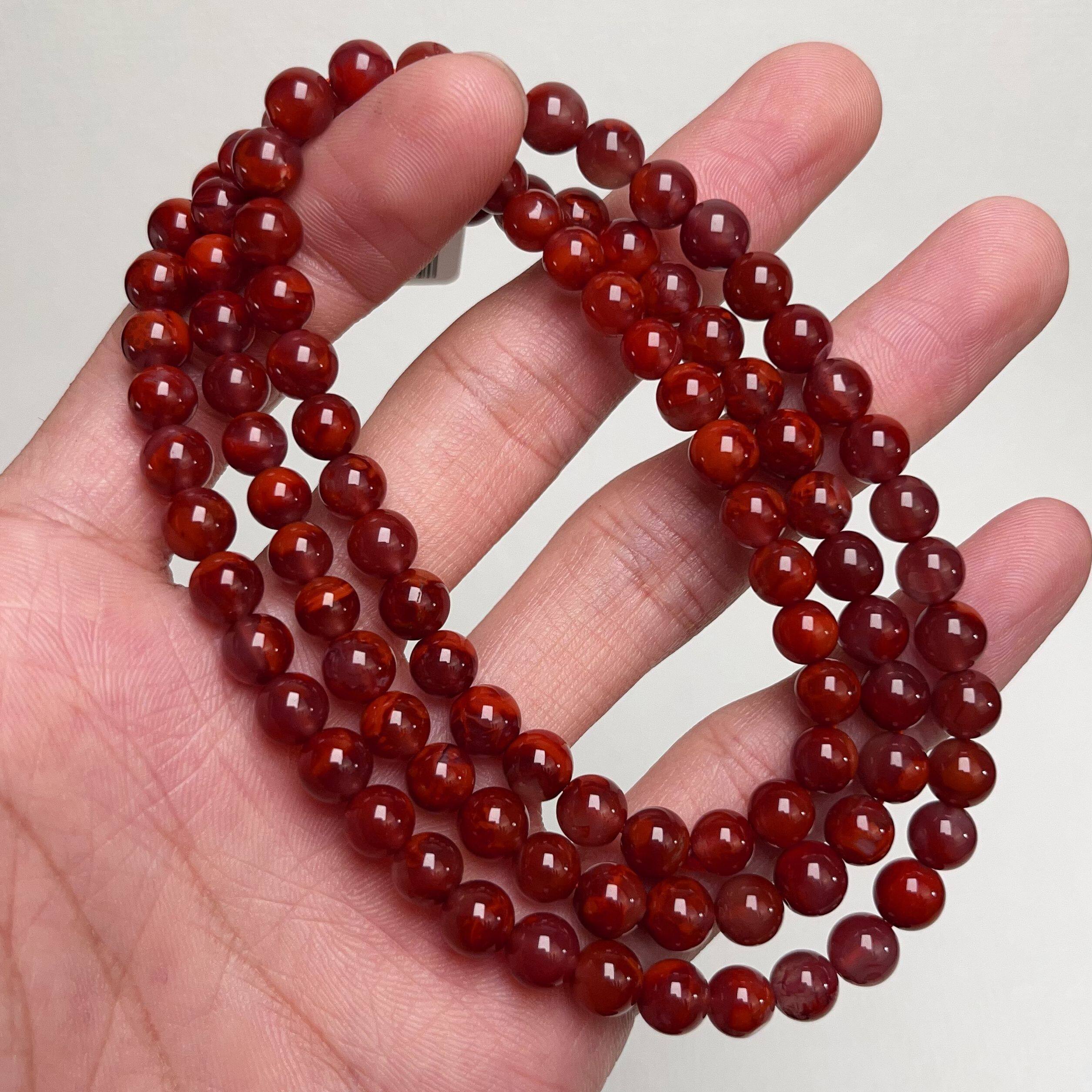 256C54凉山瓦西料南红牛血玫锦多圈手串项链