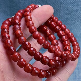 02Q202凉山瓦西料南红牛色双锦妖火焰单圈手串多样性发其一