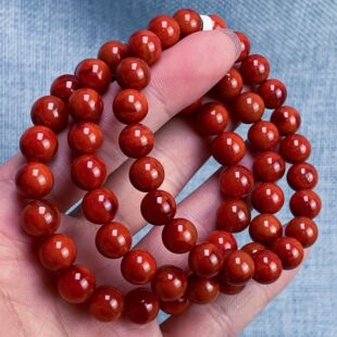 06C66凉山瓦西料南红原矿柿子锦红火焰单圈手串多样性发其一