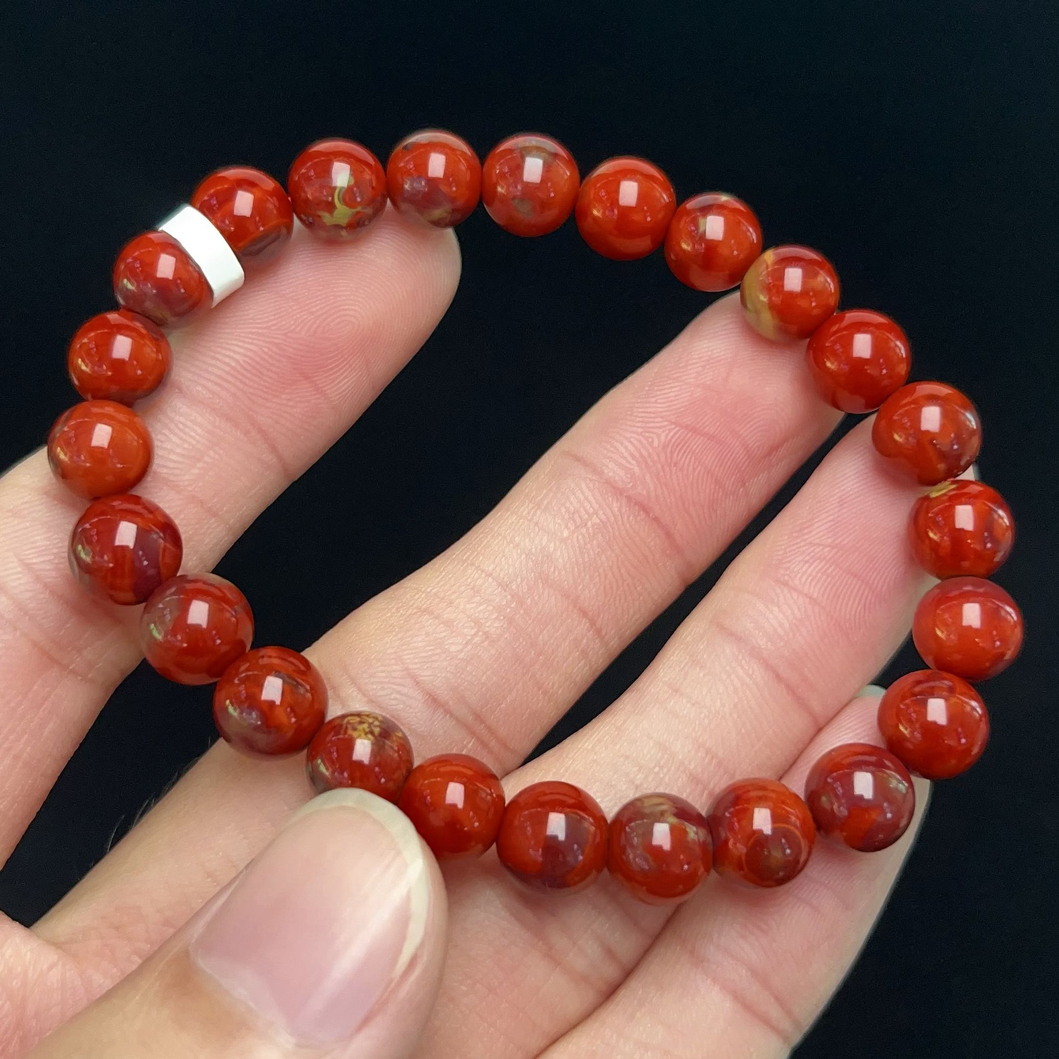 4099A01凉山九口料南红九口鸡血包浆单圈手串