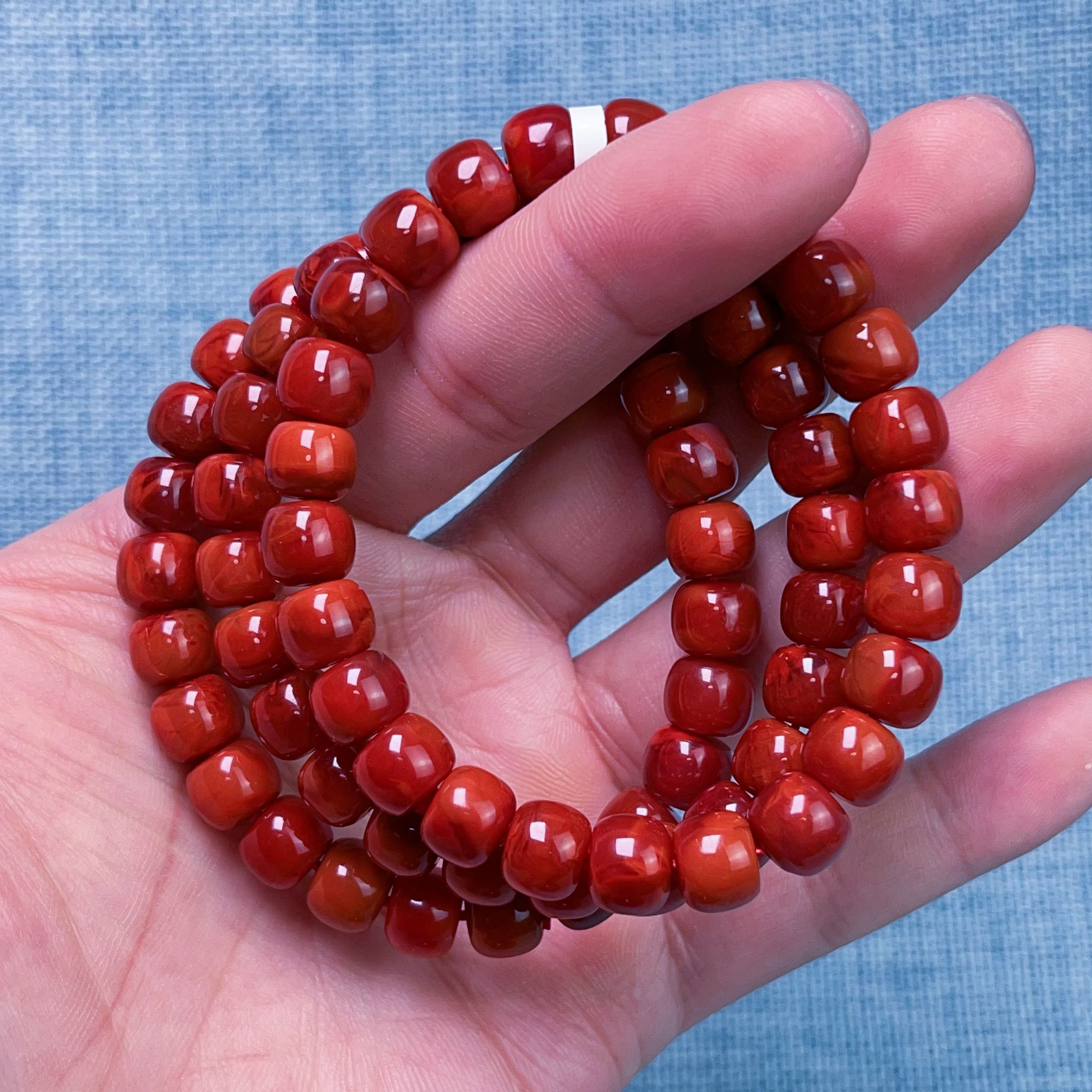 258F106凉山瓦西料南红柿子玫锦老型单圈手串