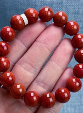 03F80凉山瓦西料南红原矿满肉柿子锦火焰单圈手串