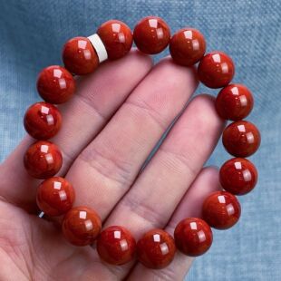 03F80凉山瓦西料南红原矿满肉柿子锦火焰单圈手串