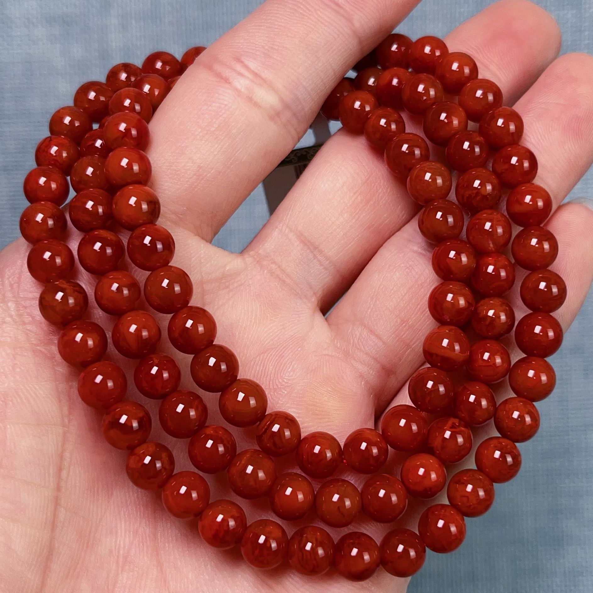 651F73凉山瓦西料南红满肉火焰多圈手串