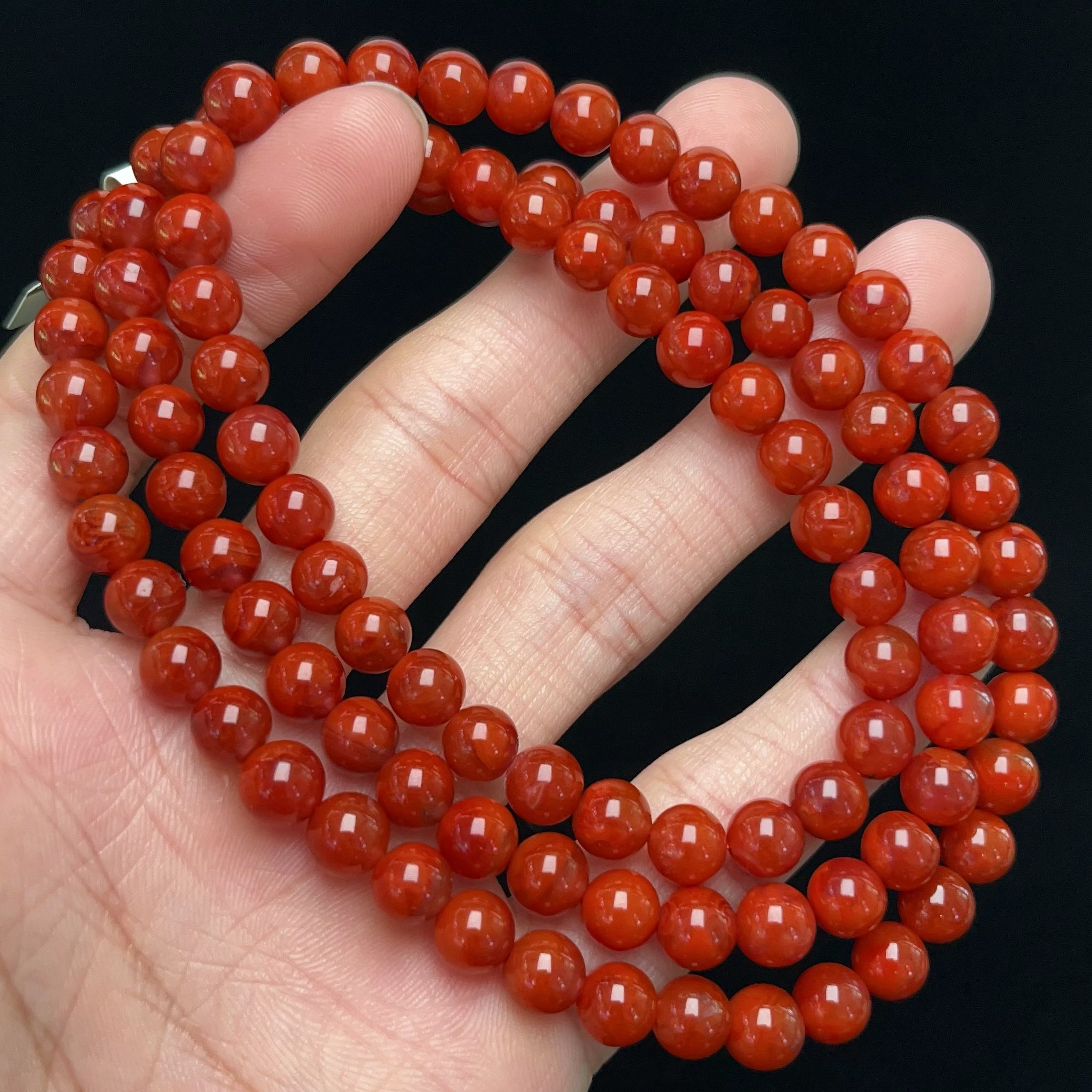 1308A45凉山南红锦红火焰多圈手串项链