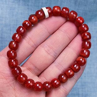 656C29凉山瓦西料南红玫锦红老型单圈手串