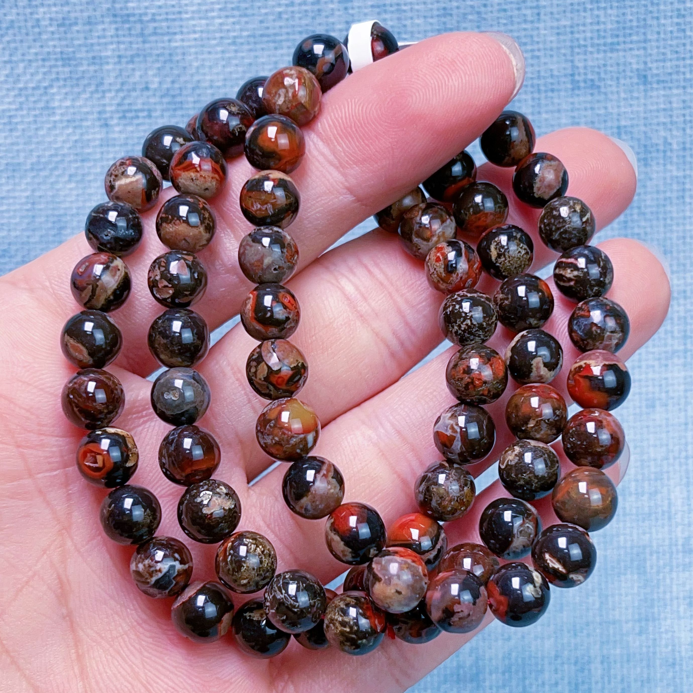 054D2云南大山包包浆黑洞玛瑙单圈手串多样性发其一