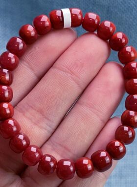 02F78凉山瓦西料南红高品质原矿双色锦红单圈手串