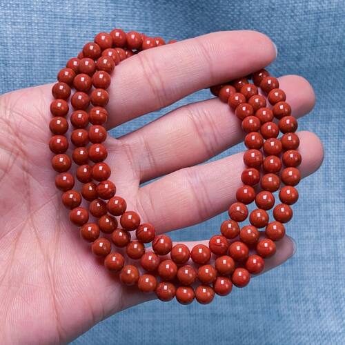 02F76W凉山瓦西料原矿南红柿子红多圈手串