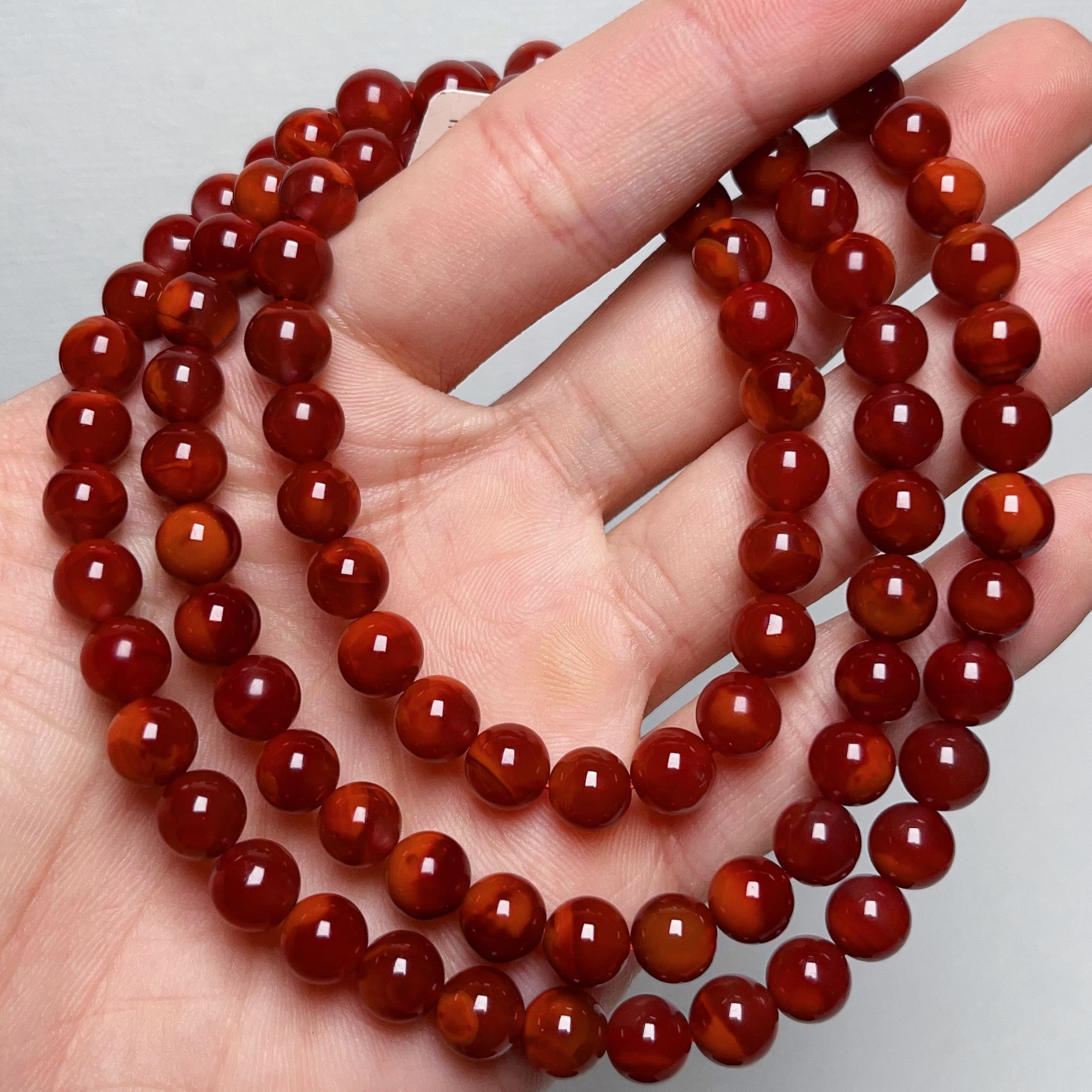 1109C10凉山瓦西料南红牛血火焰多圈手串