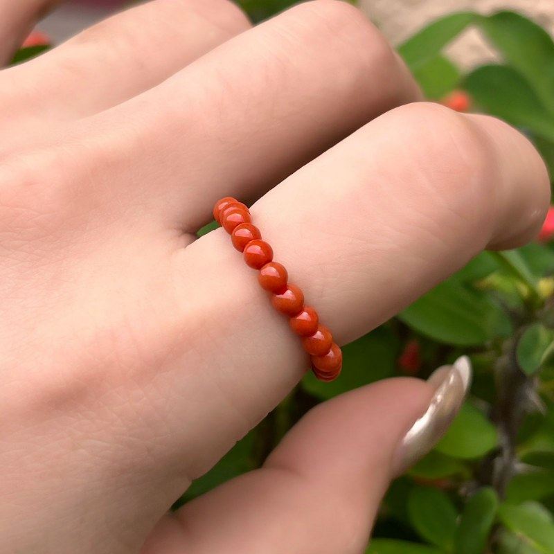 天然凉山原矿南红纯色柿子锦红高品质戒指戒圈