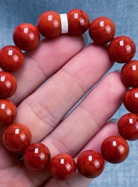 04F80凉山瓦西料南红原矿满肉柿子锦火焰单圈手串