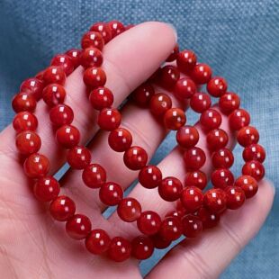 01Q211凉山瓦西料南红柿子锦妖火焰单圈手串多样性发其一