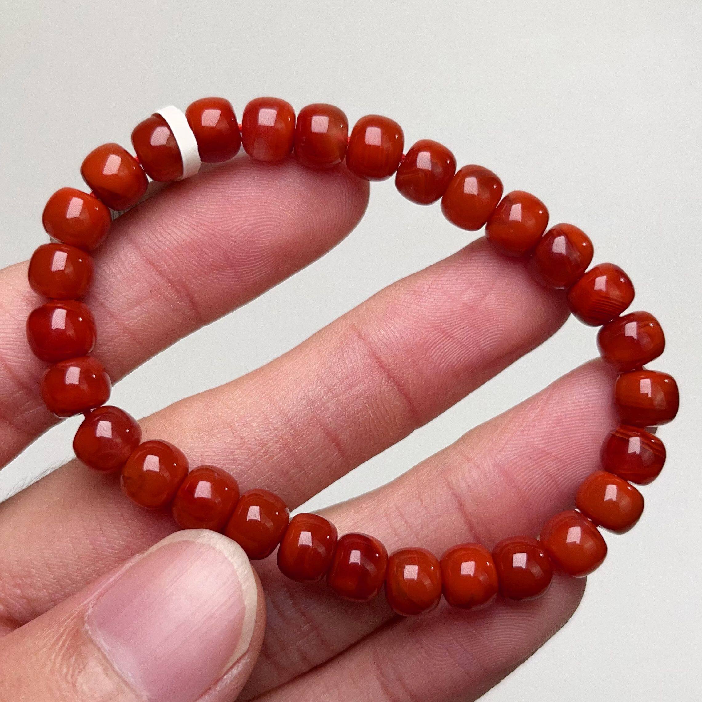 335D08凉山南红玉化双色锦红老型单圈手串 多样性发其一