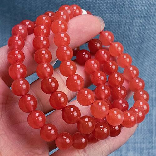 15F82云南保山料南红原矿樱桃红单圈手串多样性发其一