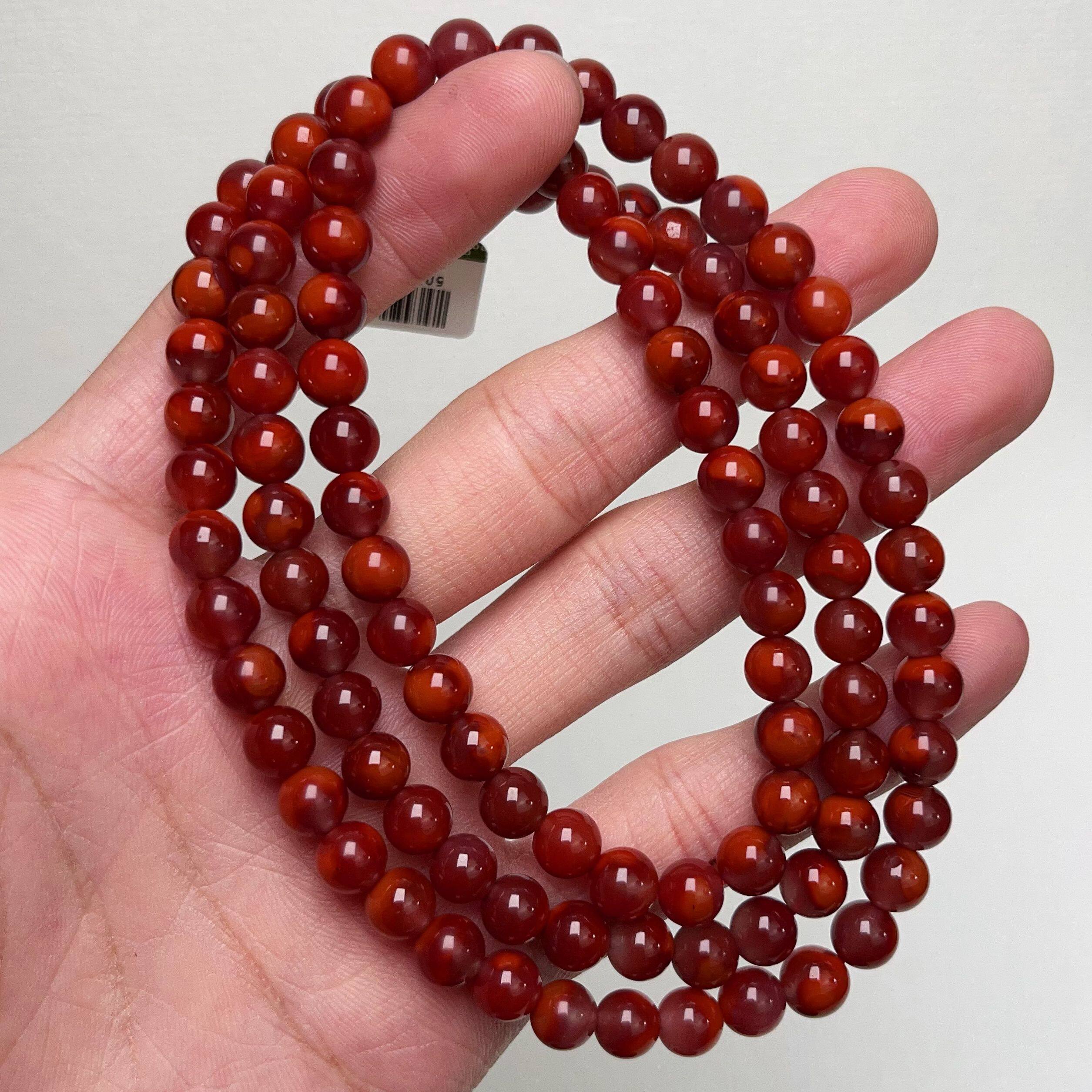 758C34凉山瓦西料南红双色牛血多圈手串