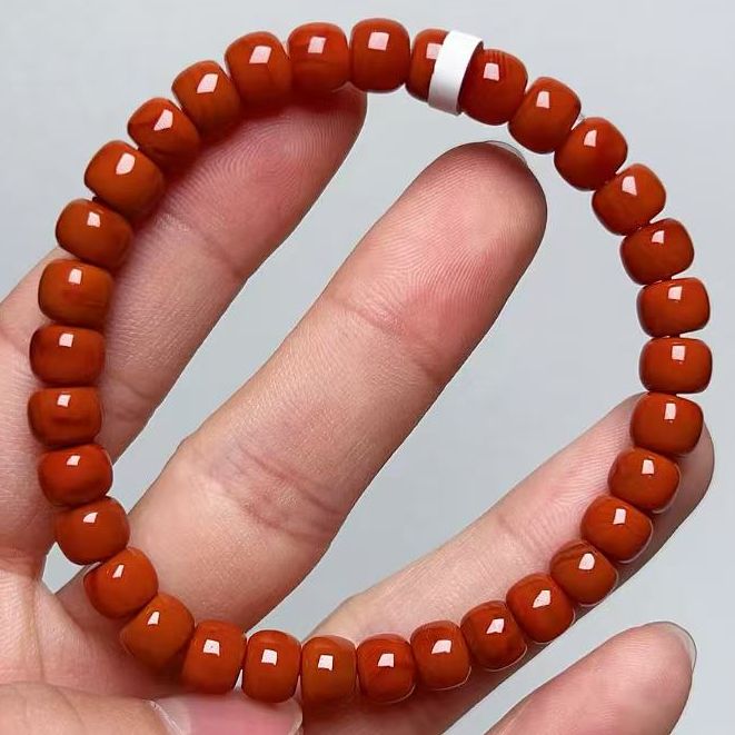 659C24凉山瓦西料南红锦红单圈手串