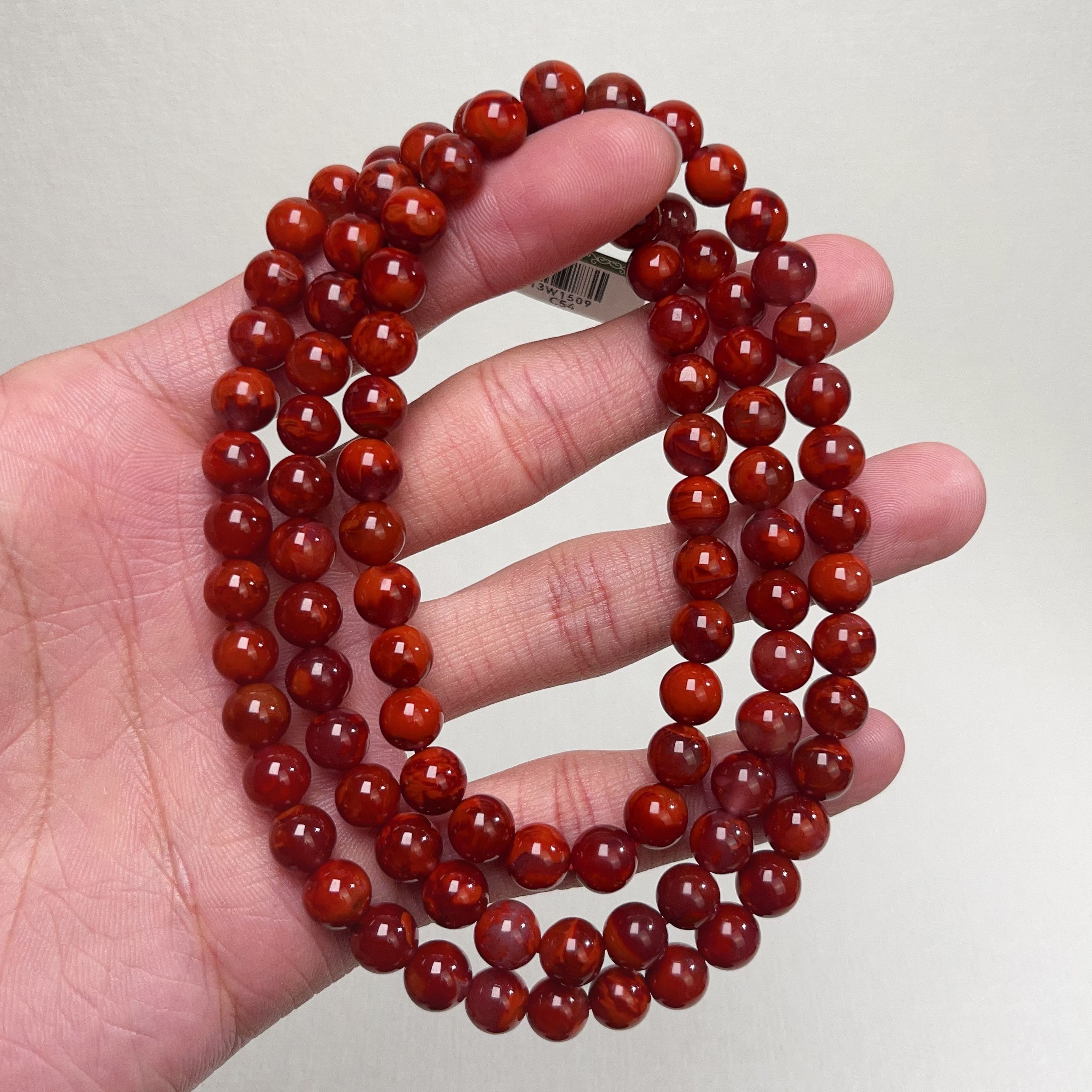 1509C54凉山瓦西料南红牛血锦红多圈手串项链