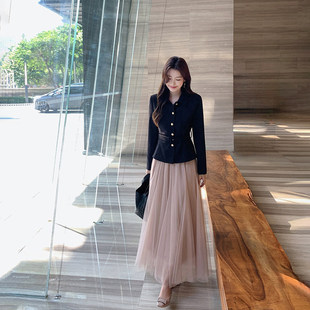 岛歌夫人绝美粉色百褶纱裙半身裙轻奢高级感垂感长款网纱半裙子女