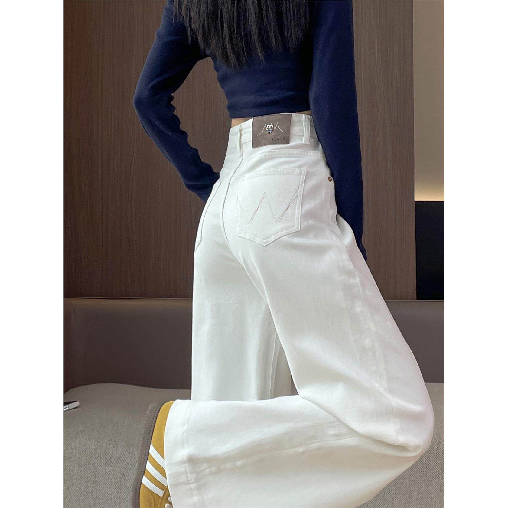 白色牛仔裤女高腰阔腿裤直筒宽松2025年秋季新款显瘦拖地垂感长裤