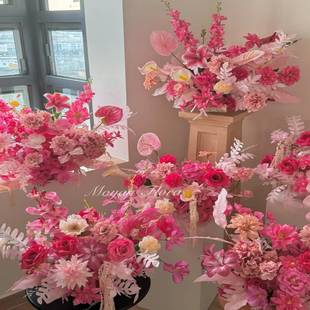 1688天津市武清区莫奈花语工艺品厂玫红色系仿真花系婚礼堂婚庆假