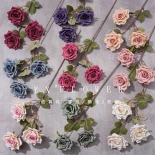 天津市武清区莫奈花语工艺品厂仿真花3头印花曼塔玫瑰角玫 婚庆礼