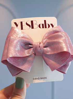 纯色高级感亮丝蝴蝶结发夹女孩精致公主顶夹头饰儿童百搭马尾发卡