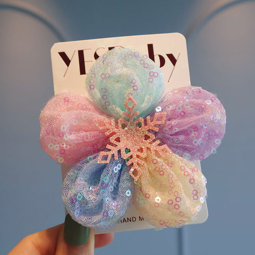 彩色亮片可爱太阳花朵发绳女孩公主洋气雪花发夹儿童扎辫马尾皮筋