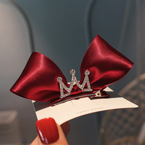 公主粉色气质蝴蝶结发夹韩国高端儿童立体皇冠头饰酒红色生日发卡