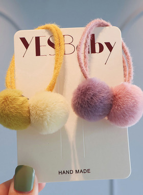 儿童可爱毛球发圈幼儿园丸子头高马尾绑发头绳小女孩秋冬百搭皮筋