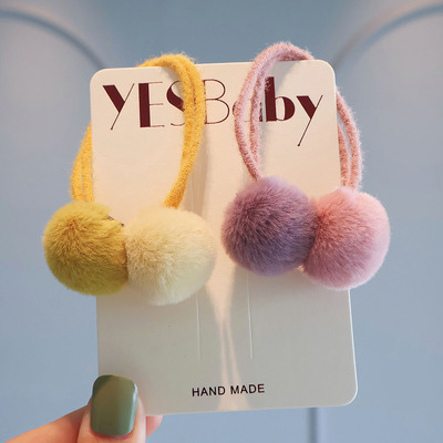 儿童可爱毛球发圈幼儿园丸子头高马尾绑发头绳小女孩秋冬百搭皮筋