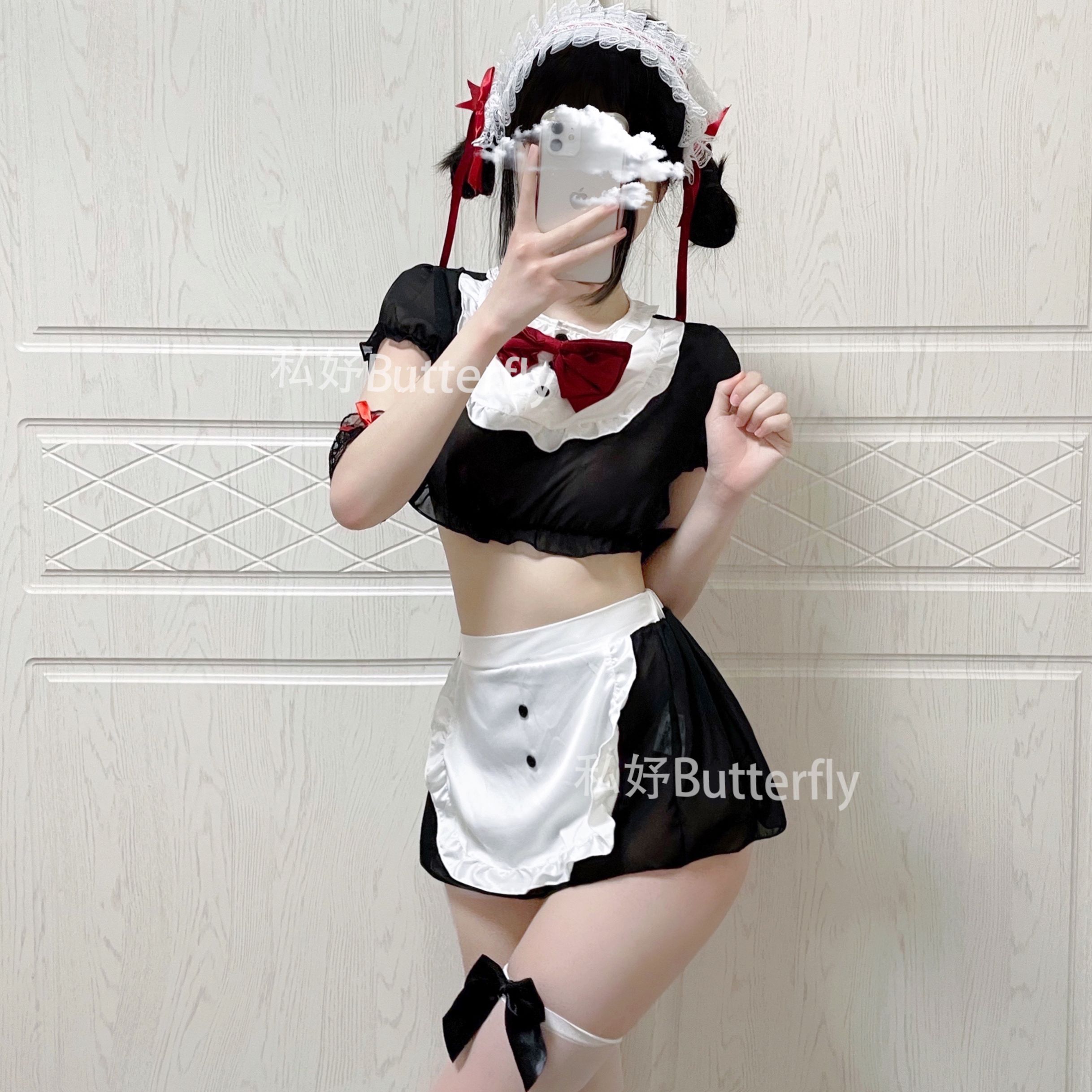 私妤：俏皮女友～网红性感女仆诱惑透视蝴蝶结角色扮演女佣套装